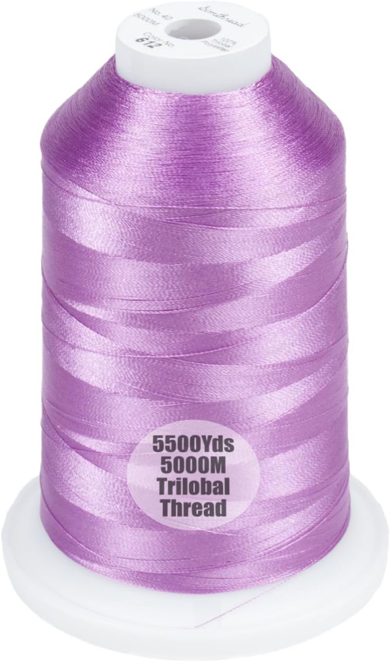simthread Trilobal Polyester Thread – 5000M (5500yds) No.40 – Super Sheen, Tangle-Free – Built-in Thread Lock Spool – Compatible with Brother, Singer, Janome & More, Lilac-612 - Image 1